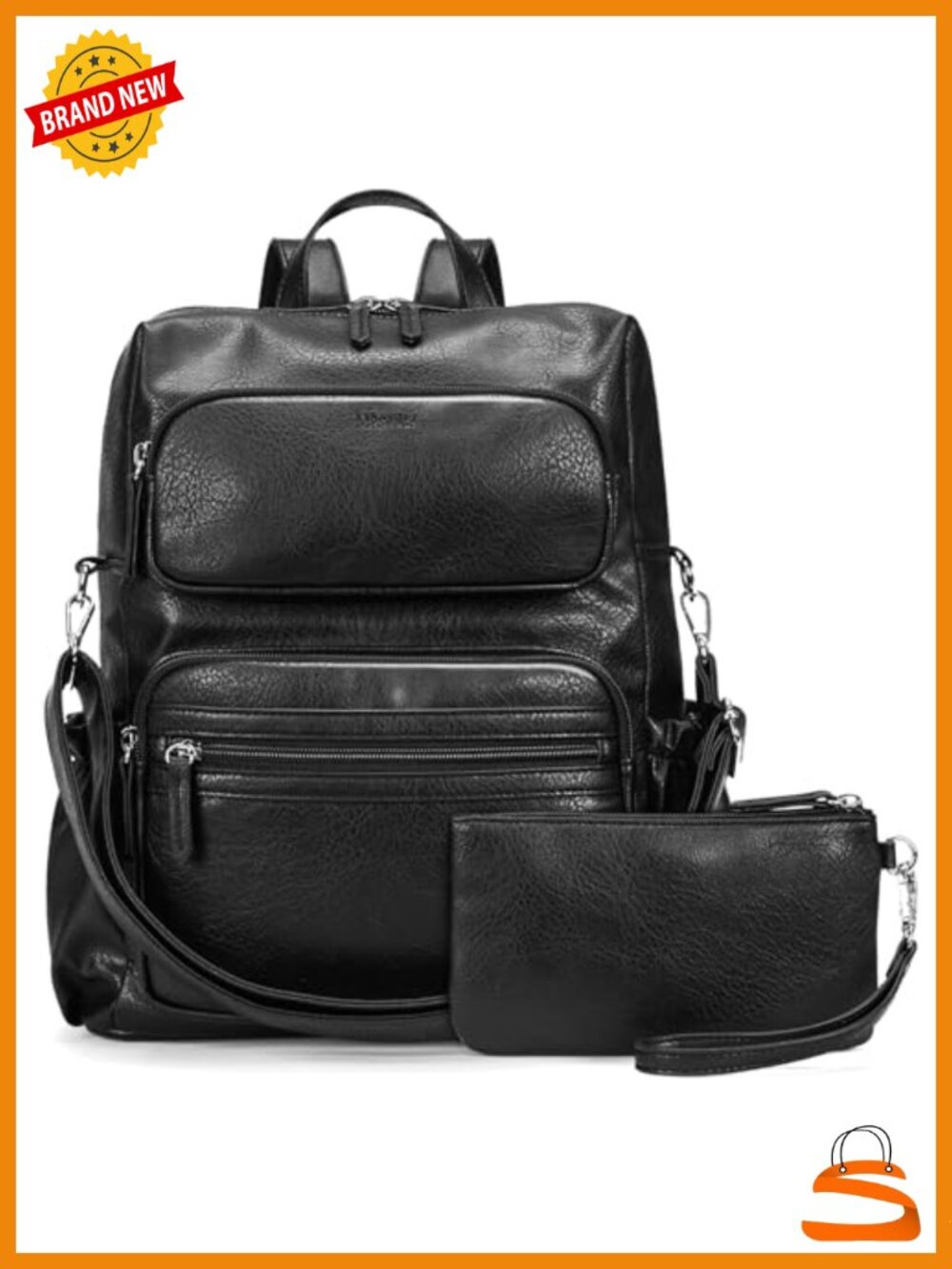 Vintage PU Leather Backpack with Wristlet Convertible Crossbody Shoulder Bag